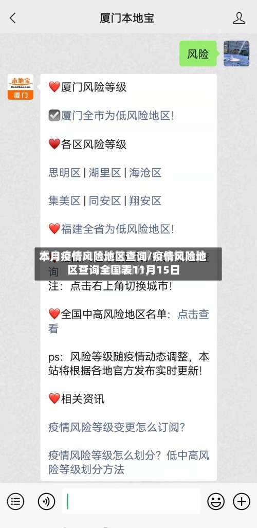 本月疫情风险地区查询/疫情风险地区查询全国表11月15日-第1张图片